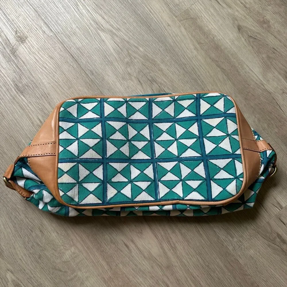 Roberta Roller Rabbit Travel Toiletry Bag Canvas Geometric Print Leather Trim